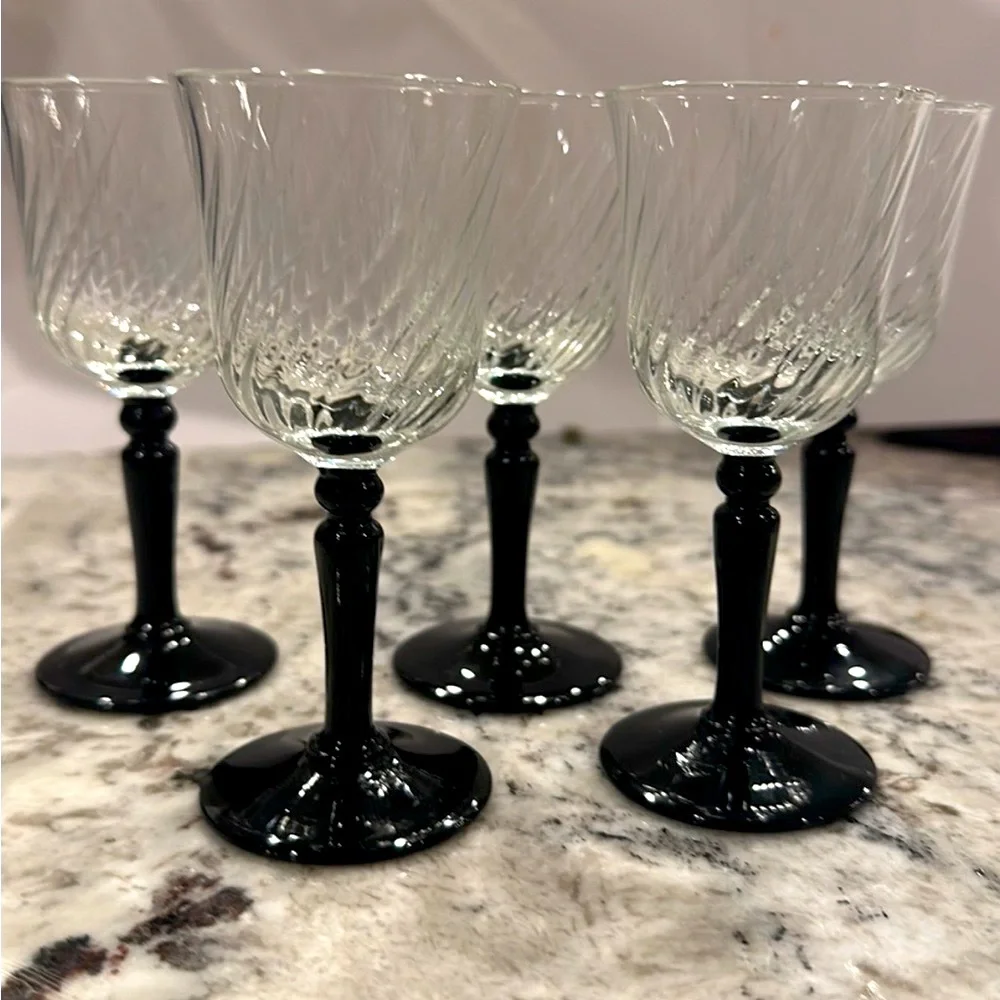 VTG Luminarc France Black Stem Cordial Glass Set